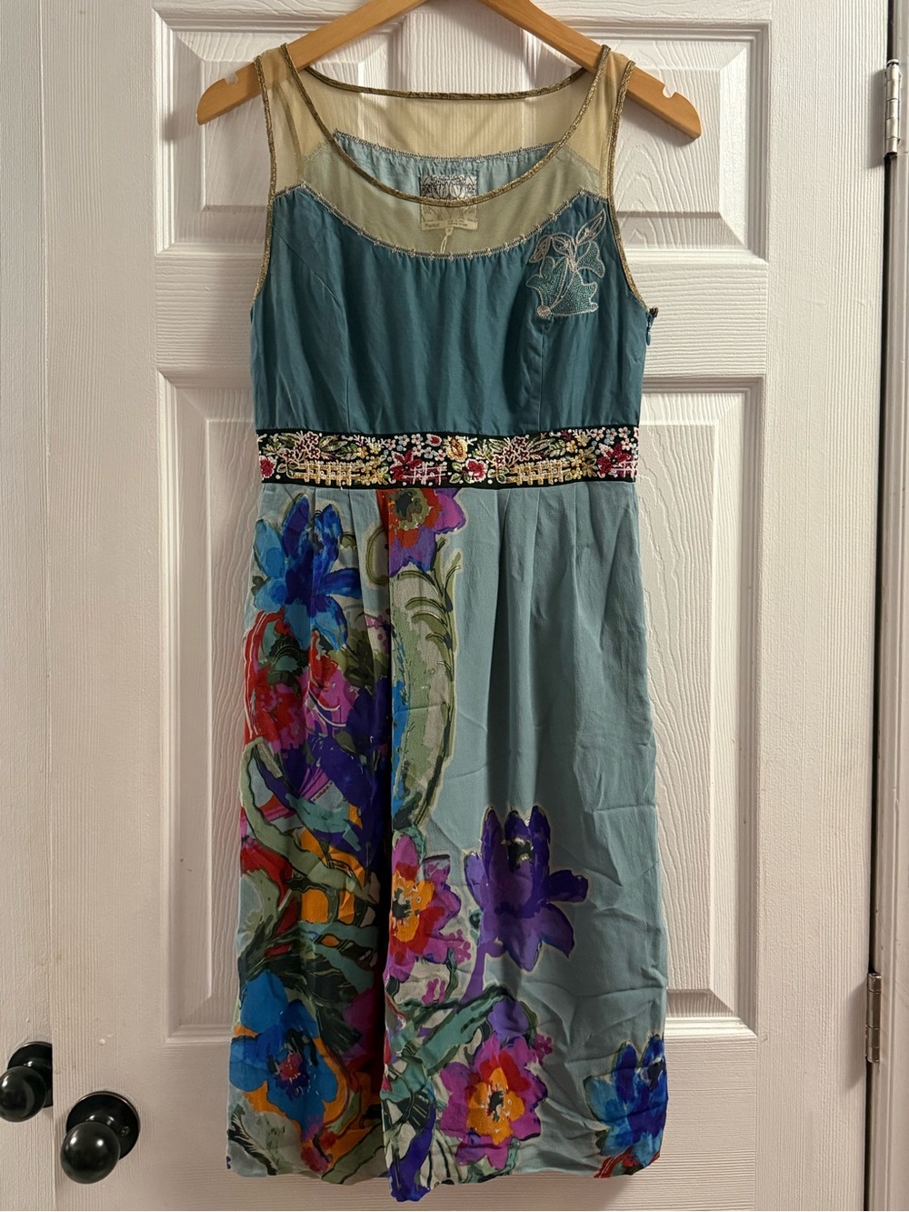 Anthropologie Floreat Manor Gates silk watercolor embroidered dress size 4